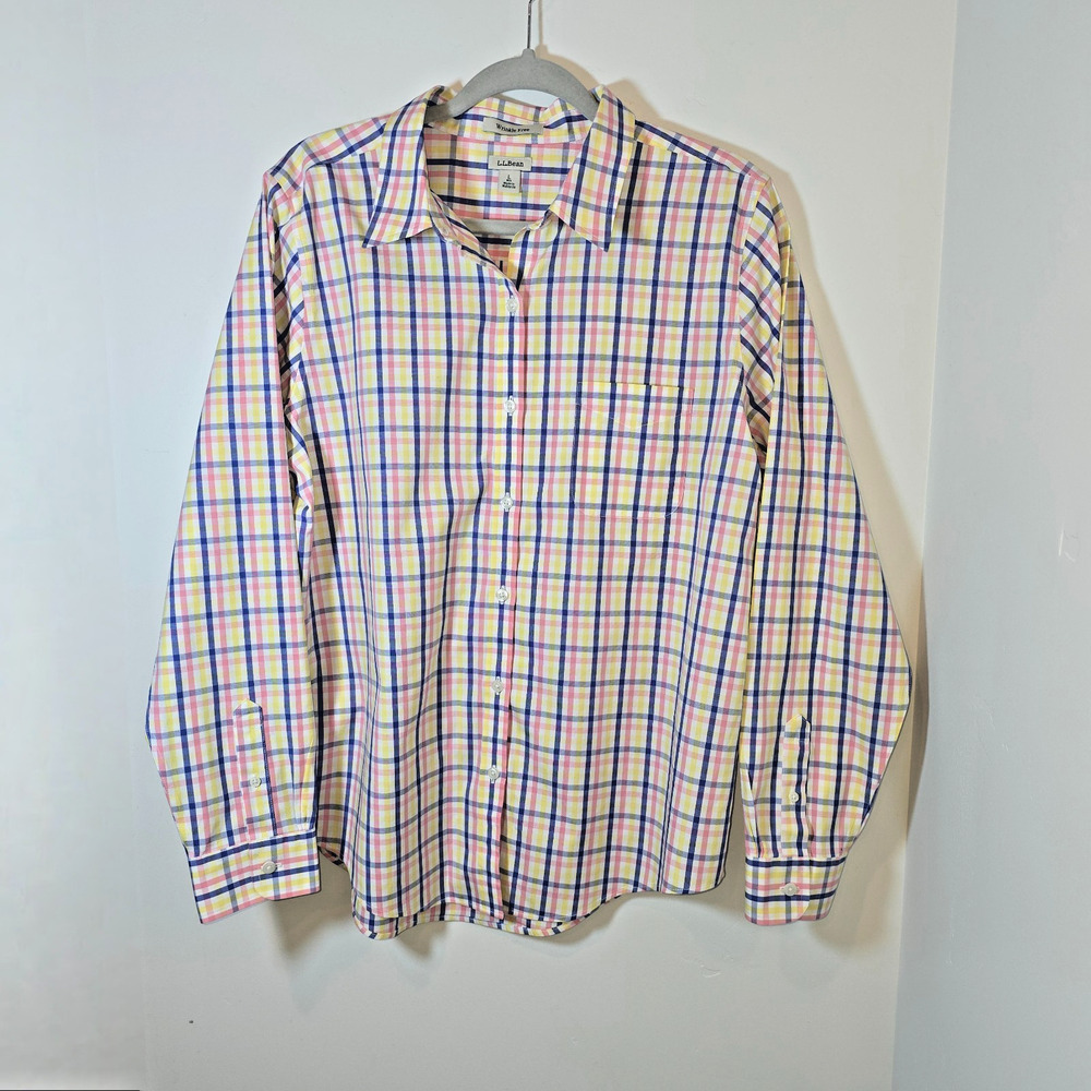 LL Bean Mens Wrinkle Resistant Plaid Long Sleeve Button Down Shirt Size L Reg